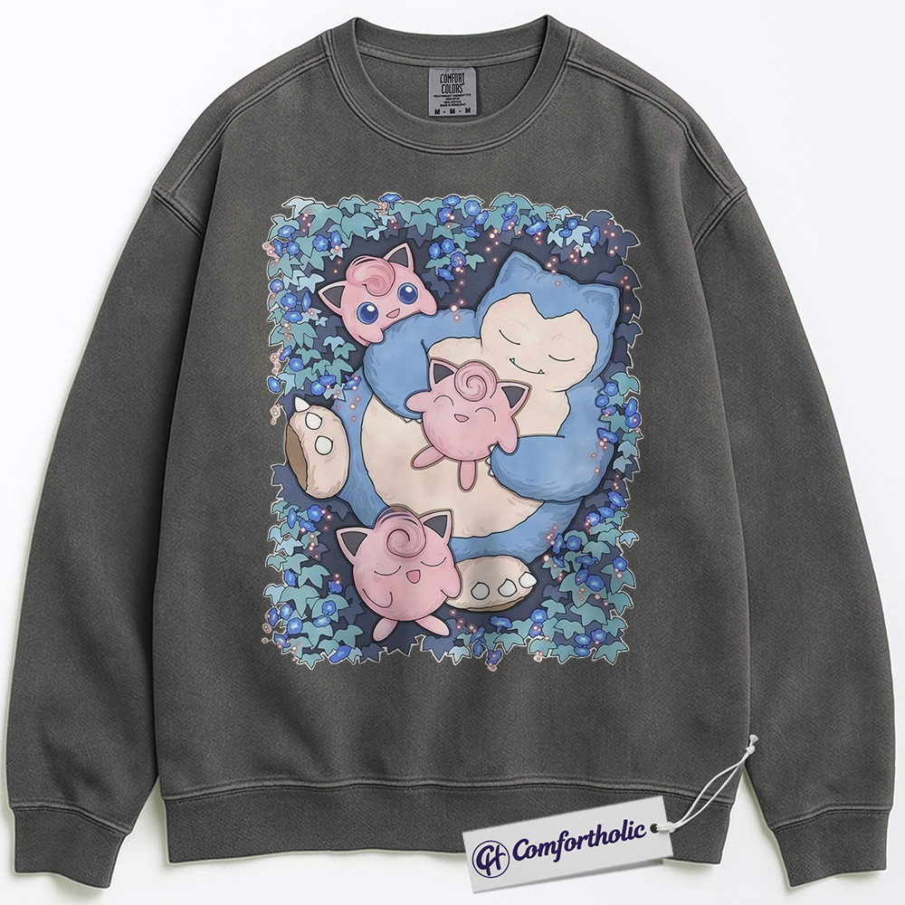 Snorlax vs Jigglypuff Sweatshirt, PKM Sweatshirt, Anime Graphic Pullover, Comfort Colors Sweatshirt - Image 5
