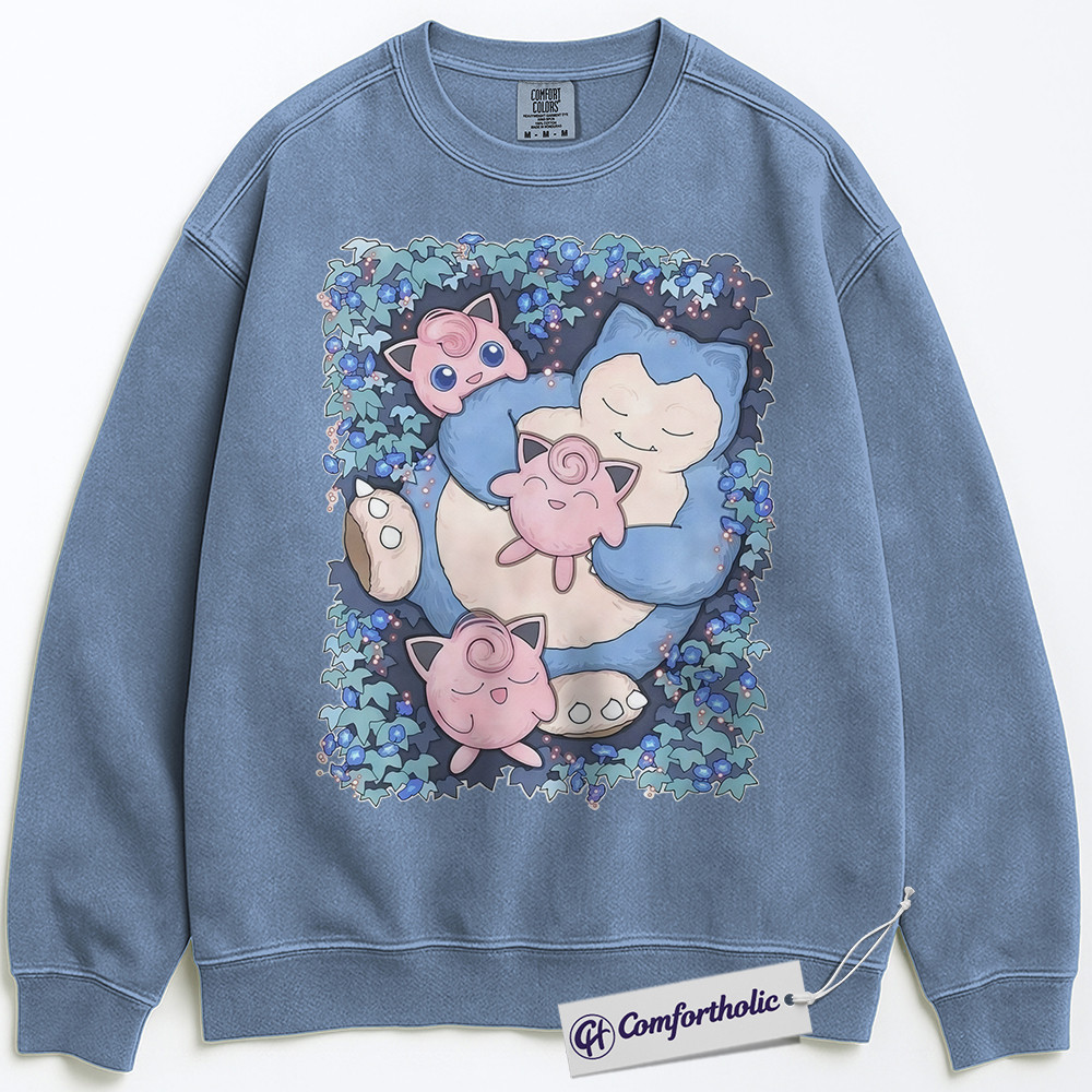 Snorlax vs Jigglypuff Sweatshirt, PKM Sweatshirt, Anime Graphic Pullover, Comfort Colors Sweatshirt - Image 2