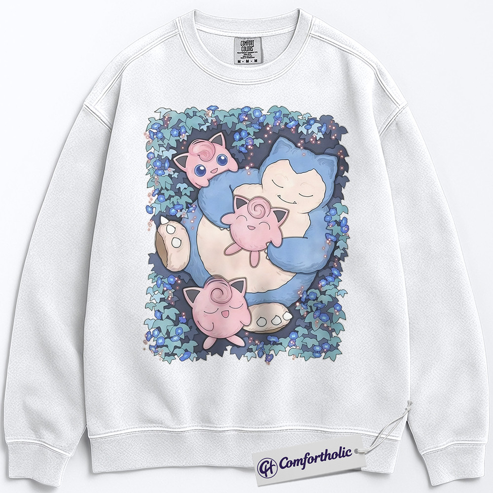 Snorlax vs Jigglypuff Sweatshirt, PKM Sweatshirt, Anime Graphic Pullover, Comfort Colors Sweatshirt - Image 3