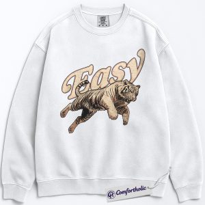 Alternative view of Easy Tiger Sweatshirt, Vintage Retro Tiger Graphic Pullover, Cool Animal Crewneck Sweatshirt, Aesthetic Streetwear Gift for Men and Women, Comfort Colors Sweatshirt
